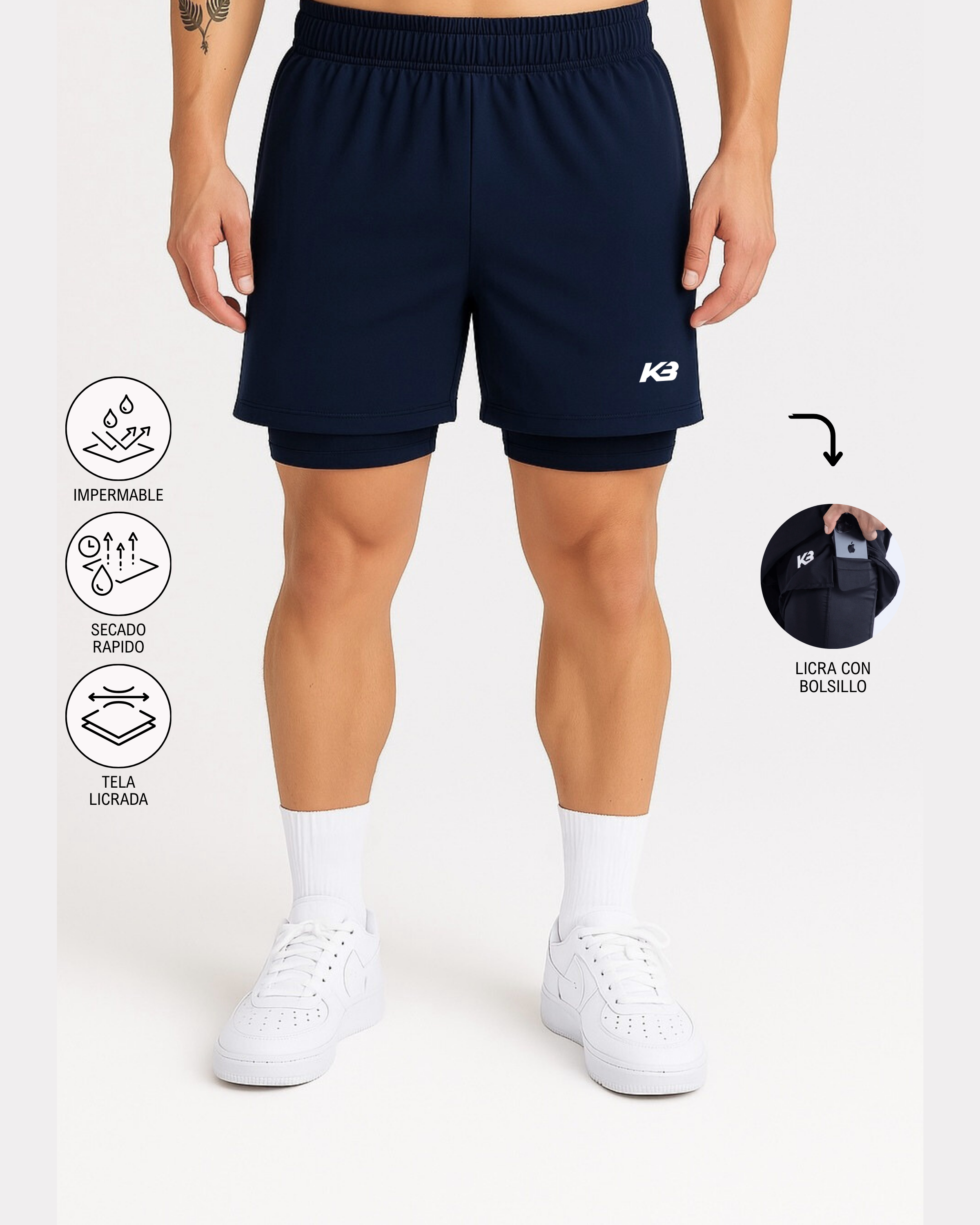 Pantaloneta Con Licra Y Bolsillo┃KBMEN RF.103