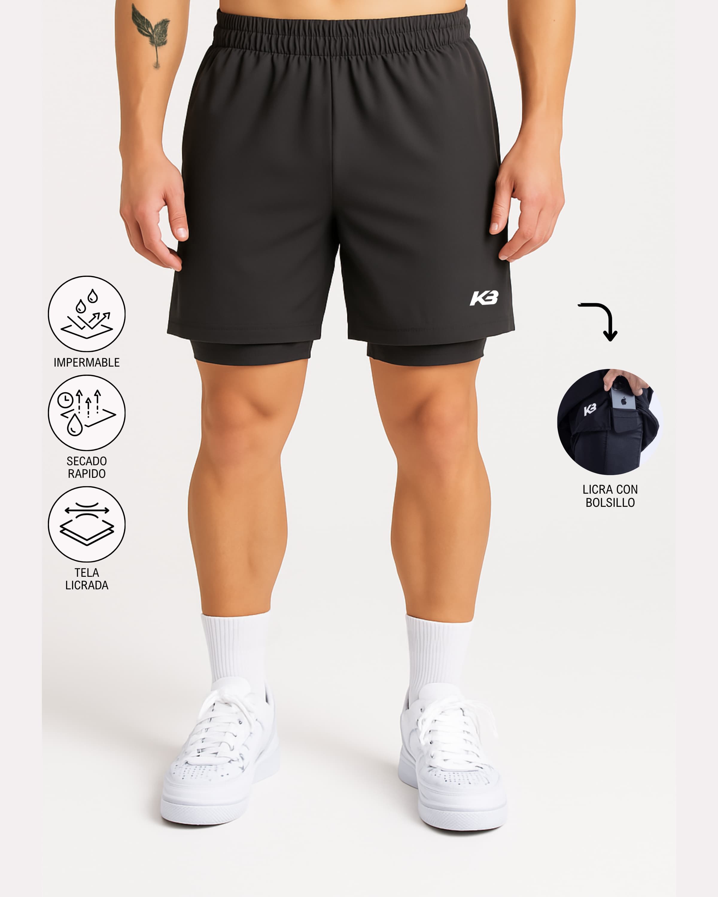 Pantaloneta Con Licra Y Bolsillo┃KBMEN RF.103