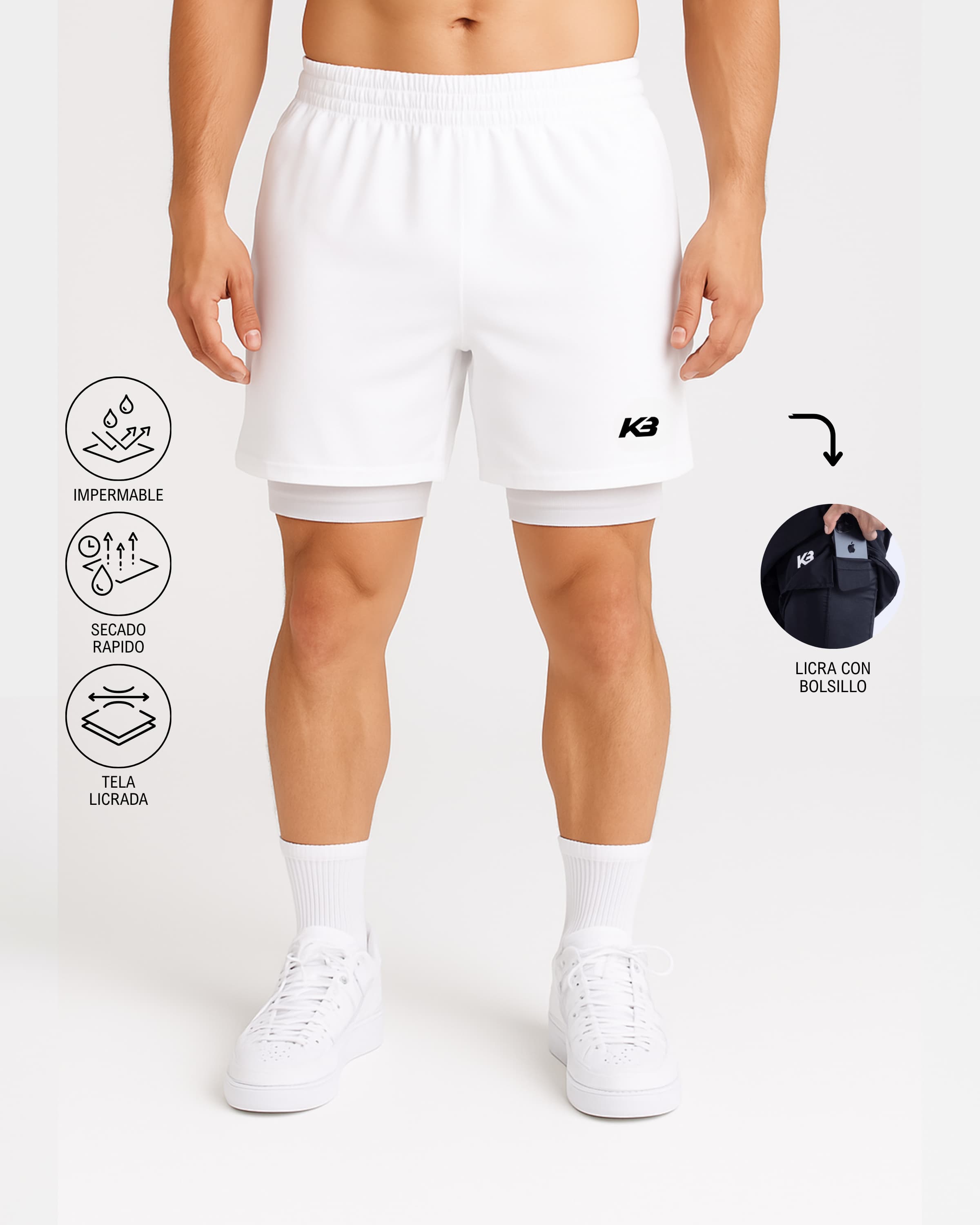 Pantaloneta Con Licra Y Bolsillo┃KBMEN RF.103