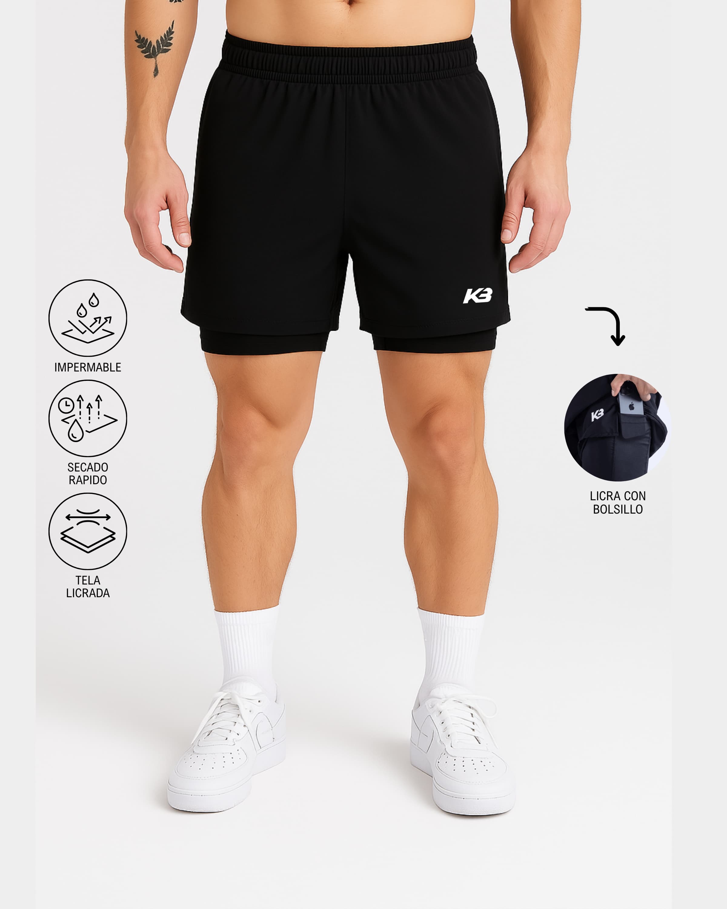 Pantaloneta Con Licra Y Bolsillo┃KBMEN RF.103
