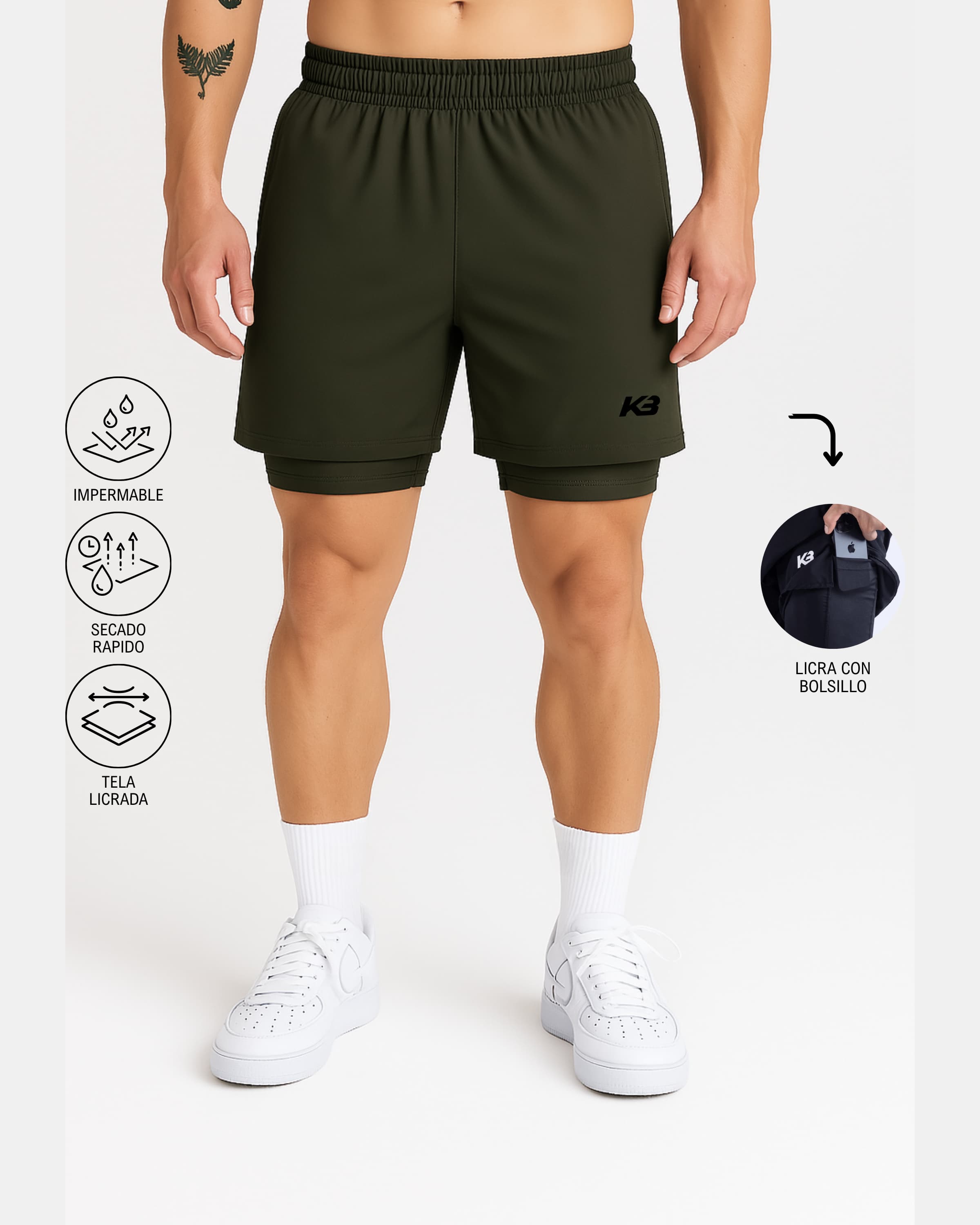 Pantaloneta Con Licra Y Bolsillo┃KBMEN RF.103
