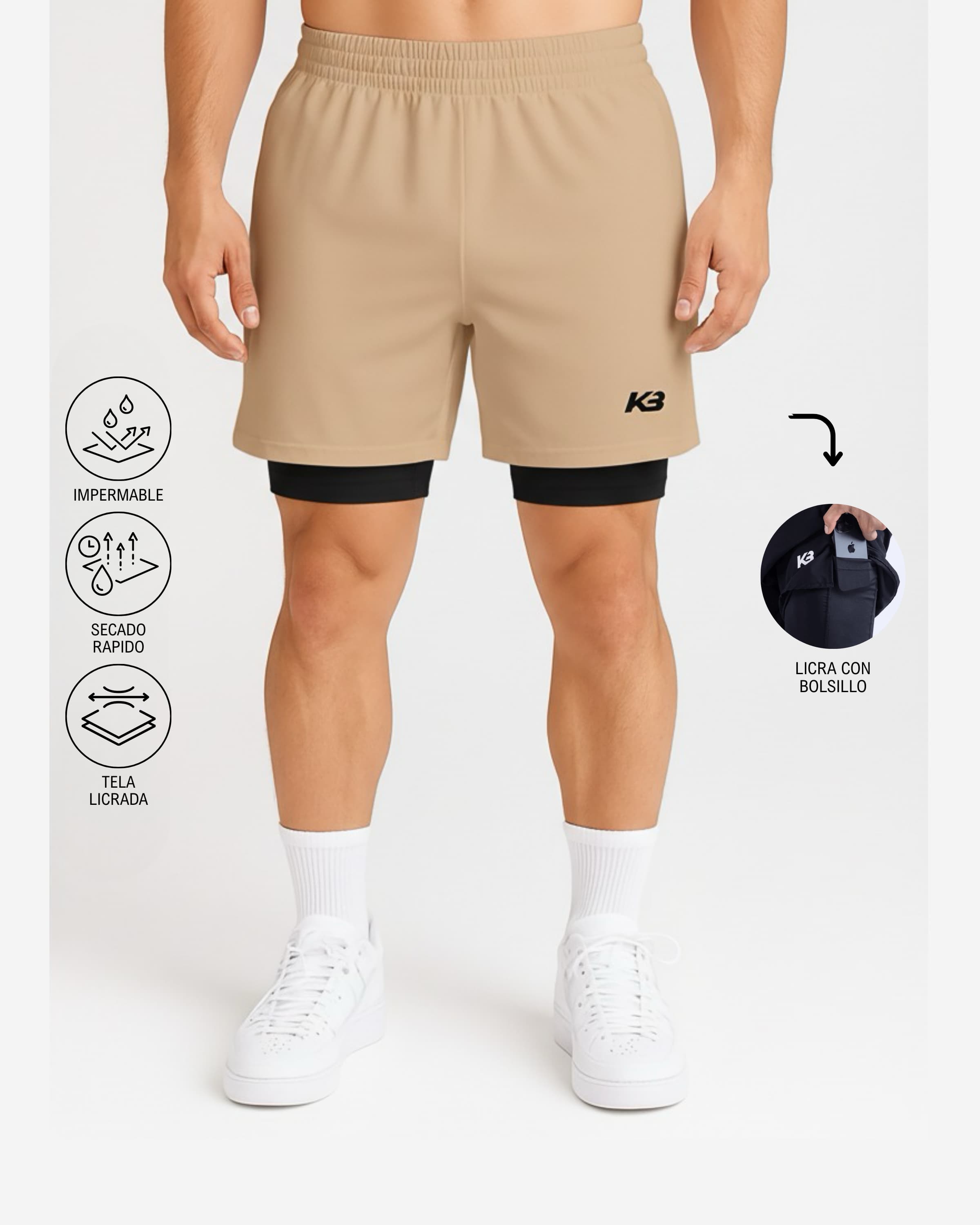 Pantaloneta Con Licra Y Bolsillo┃KBMEN RF.103