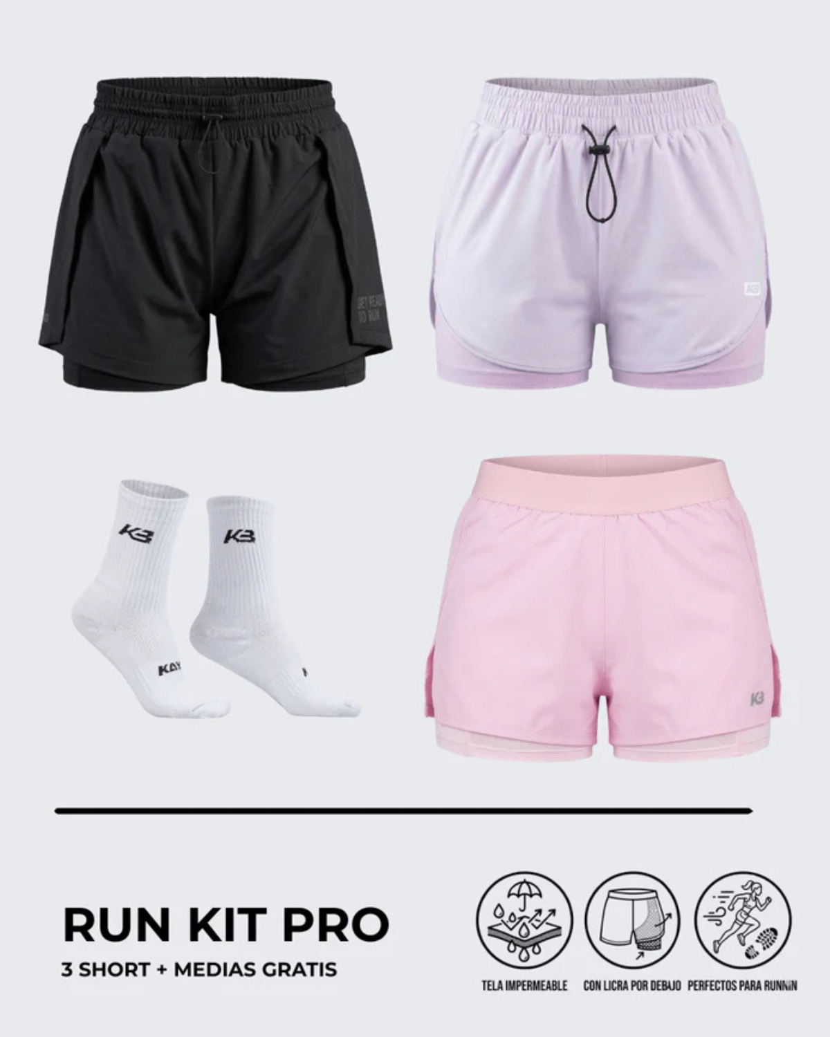 Pack X3 Short Running┃KAYBU REF.801076