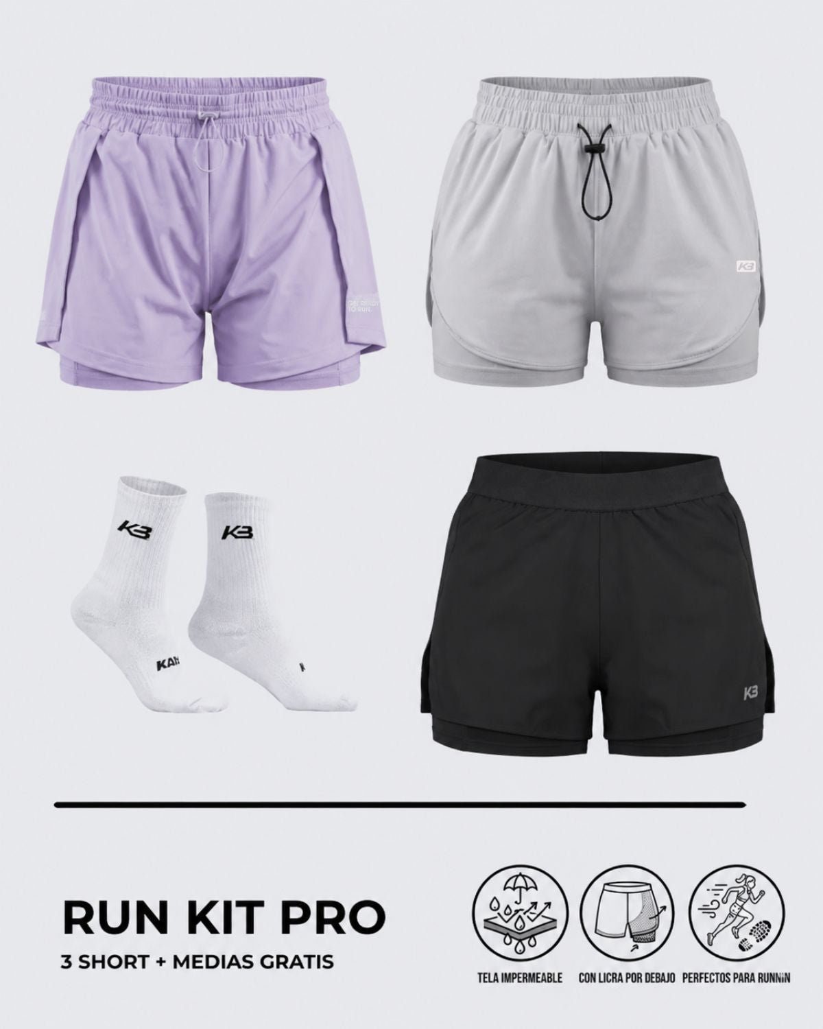 Pack X3 Short Running Mujer┃KAYBU REF.801076