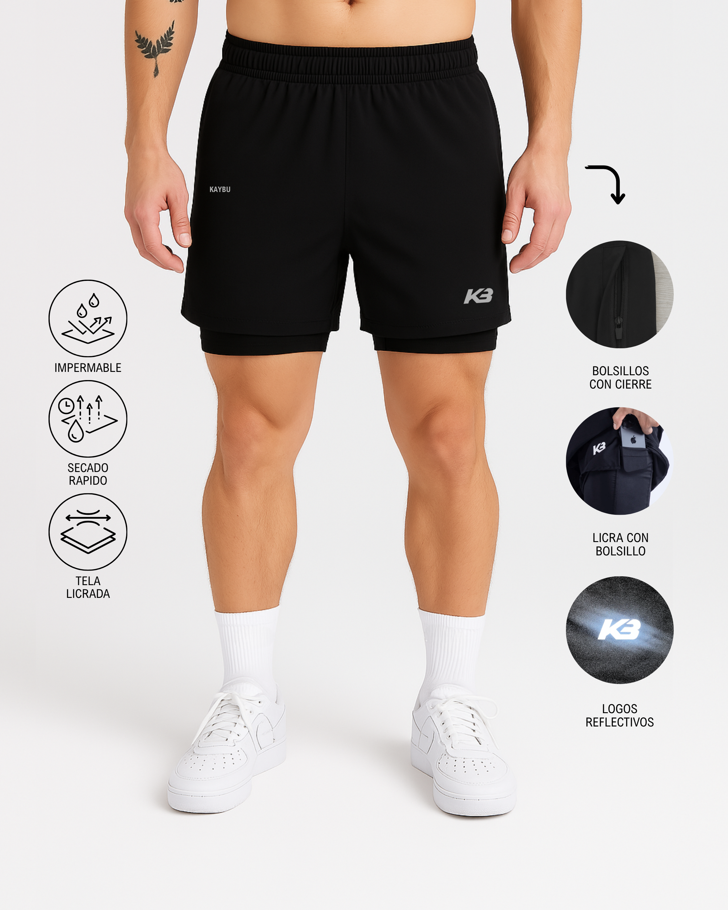 Pantaloneta tecnica con licra y bolsillos con cierre | KBMEN RF.246