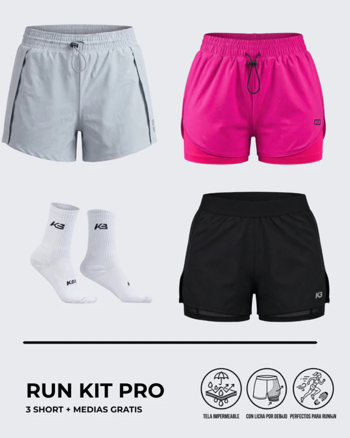 Pack X3 Short Running┃KAYBU REF.801076