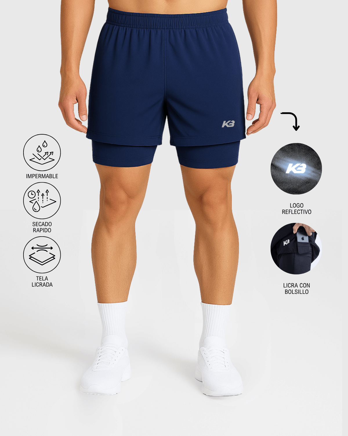 Pantaloneta Running Con Licra ┃KBMEN RF.343