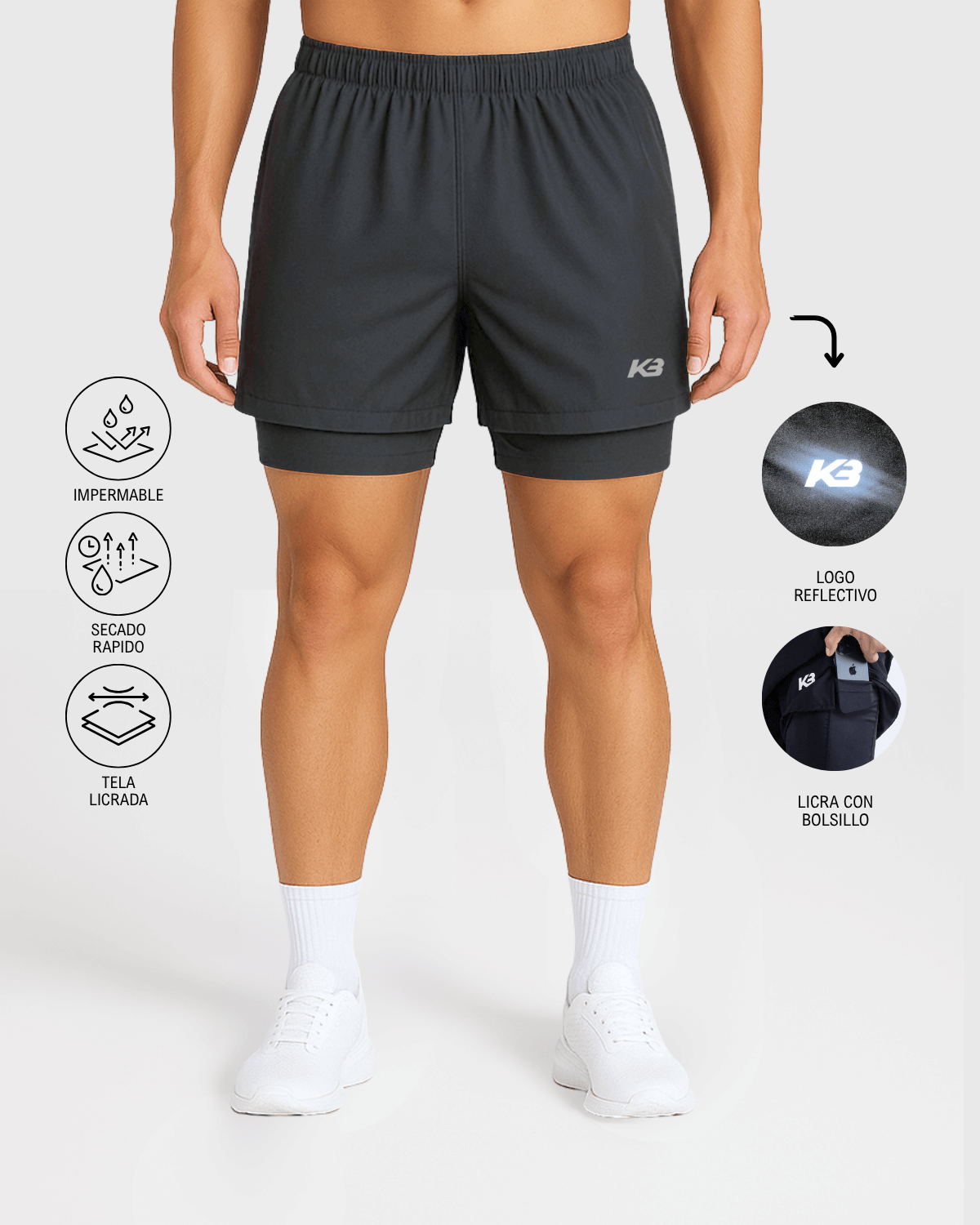 Pantaloneta Running Con Licra ┃KBMEN RF.343