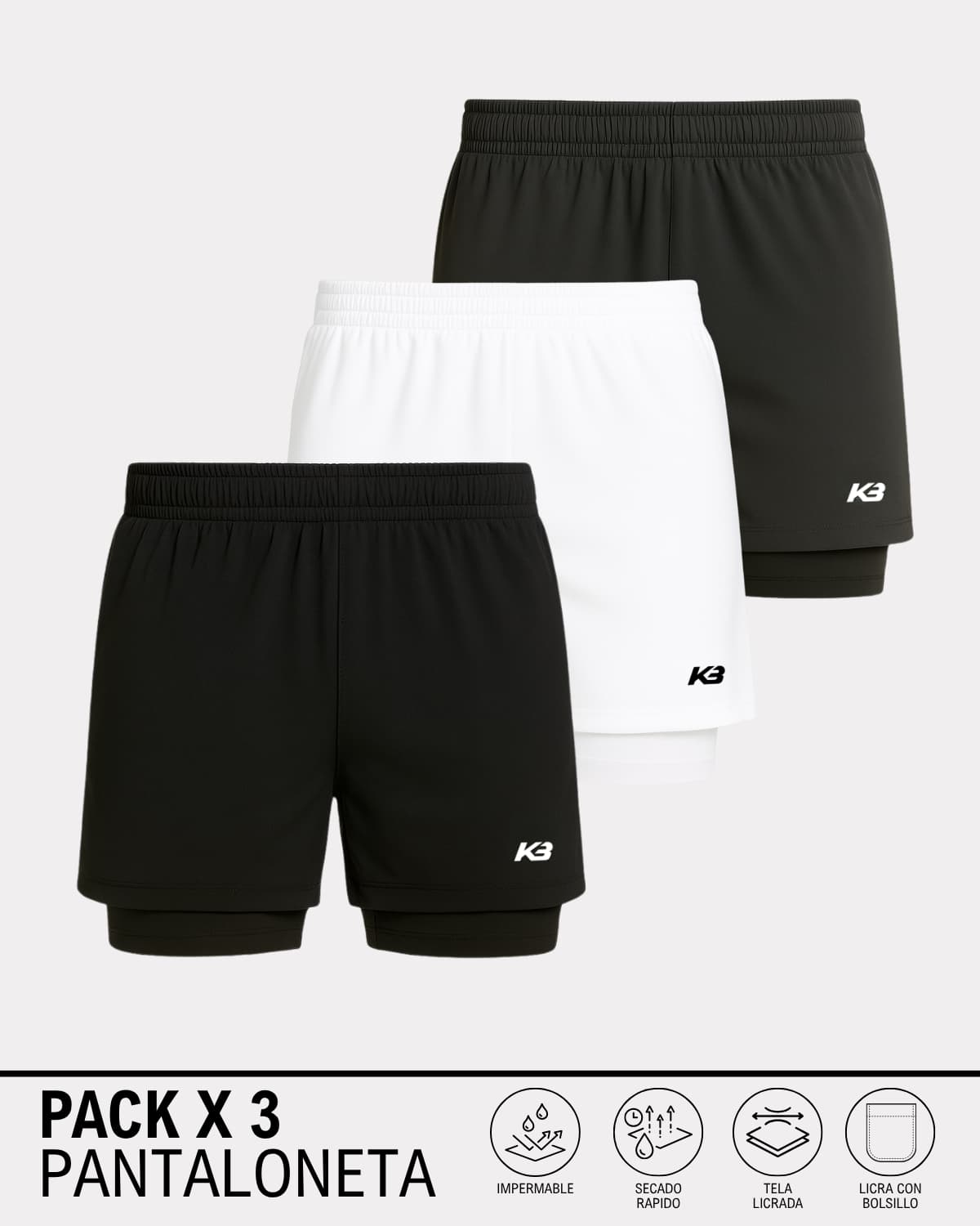 PACK X3 Pantaloneta con Licra Ref 103 | KBMEN RF.365
