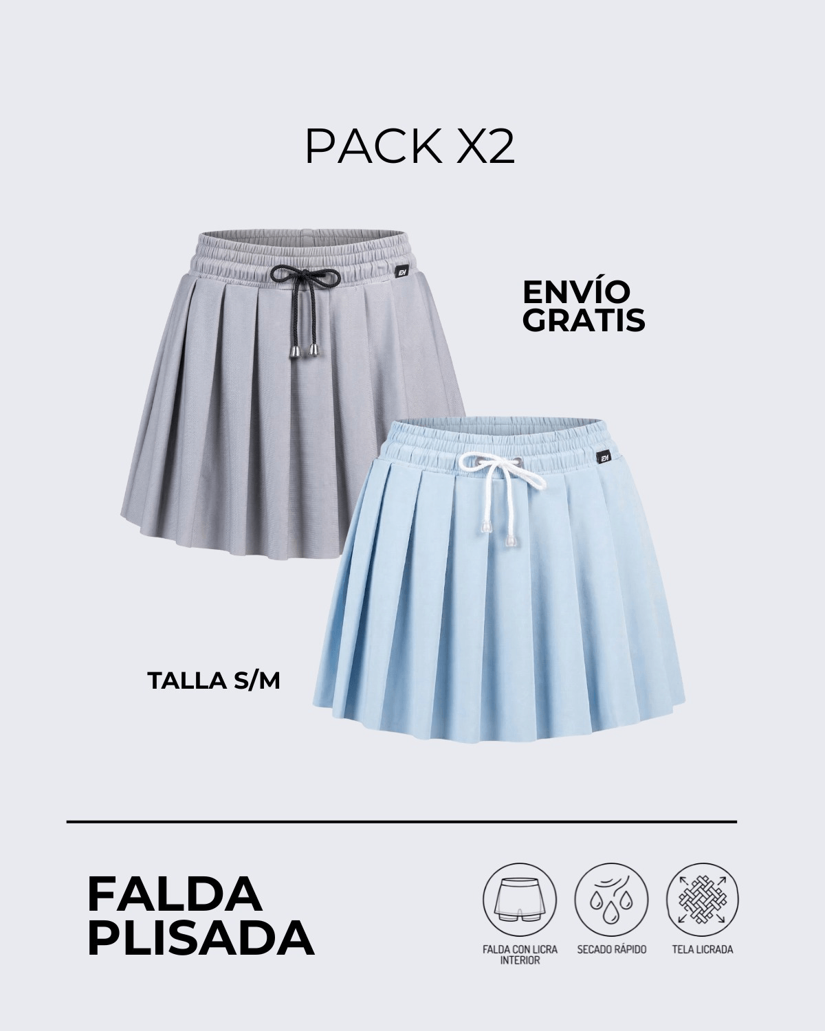 Pack X2 Falda Plisada┃KAYBU REF.02315