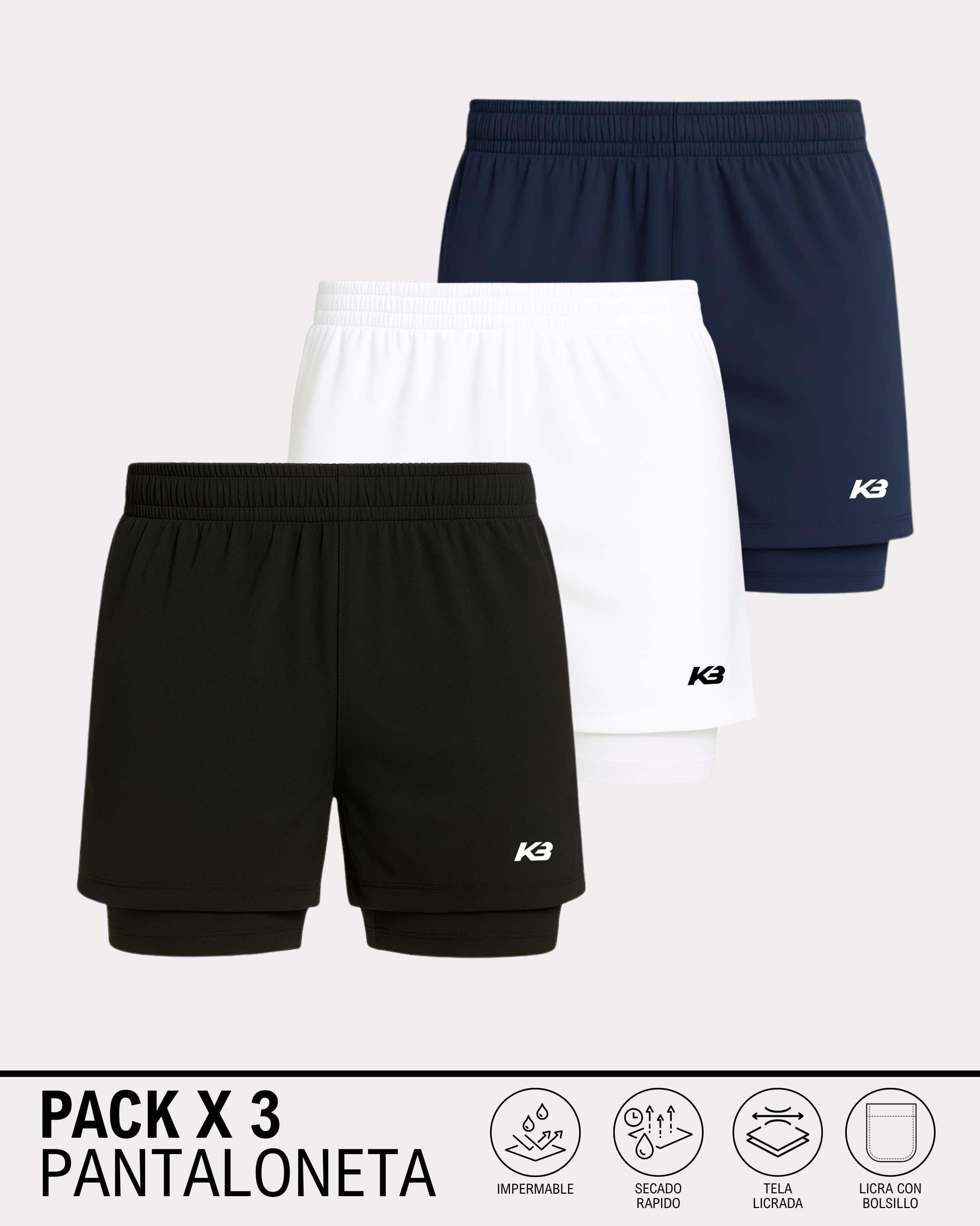 PACK X3 Pantaloneta con Licra Ref 103 | KBMEN RF.365
