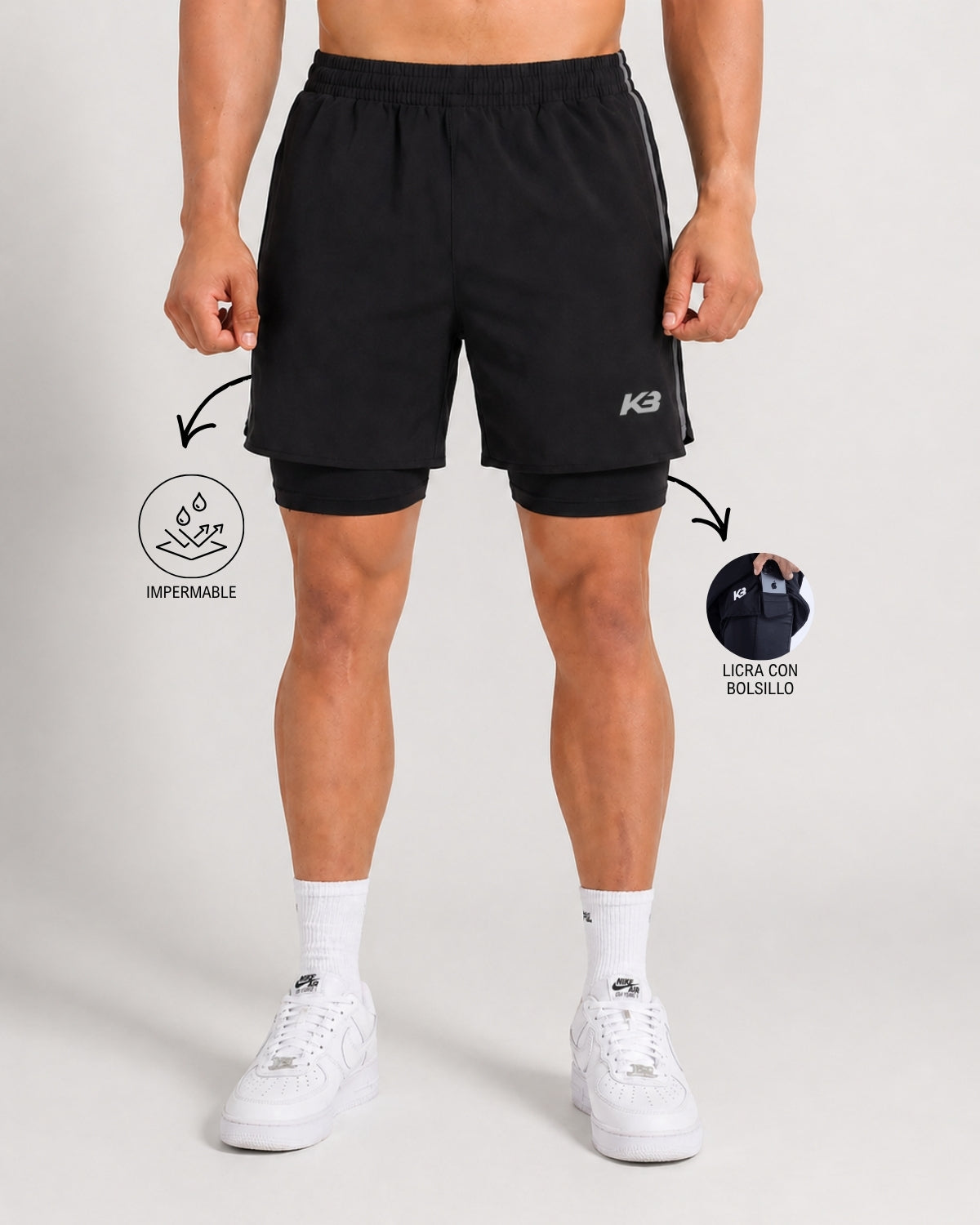 Pantaloneta Con Licra Y Bolsillo Track┃KBMEN RF.419