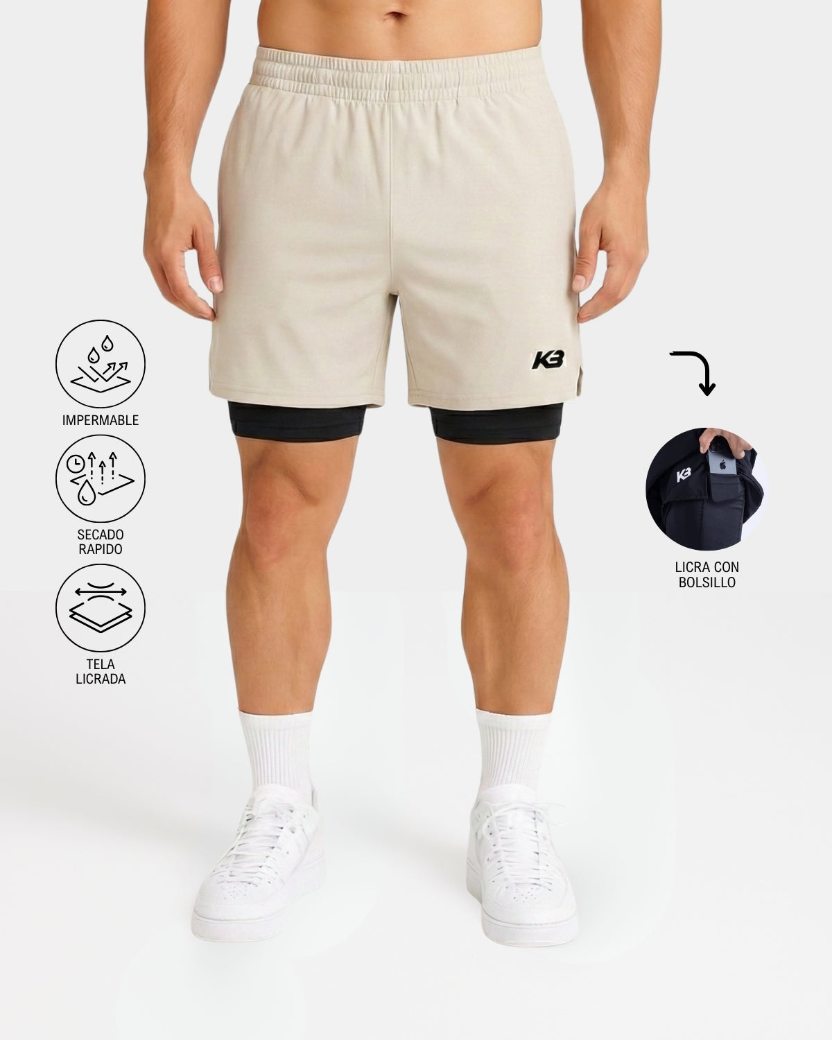 Pantaloneta Con Licra Y Bolsillo┃KBMEN RF.103