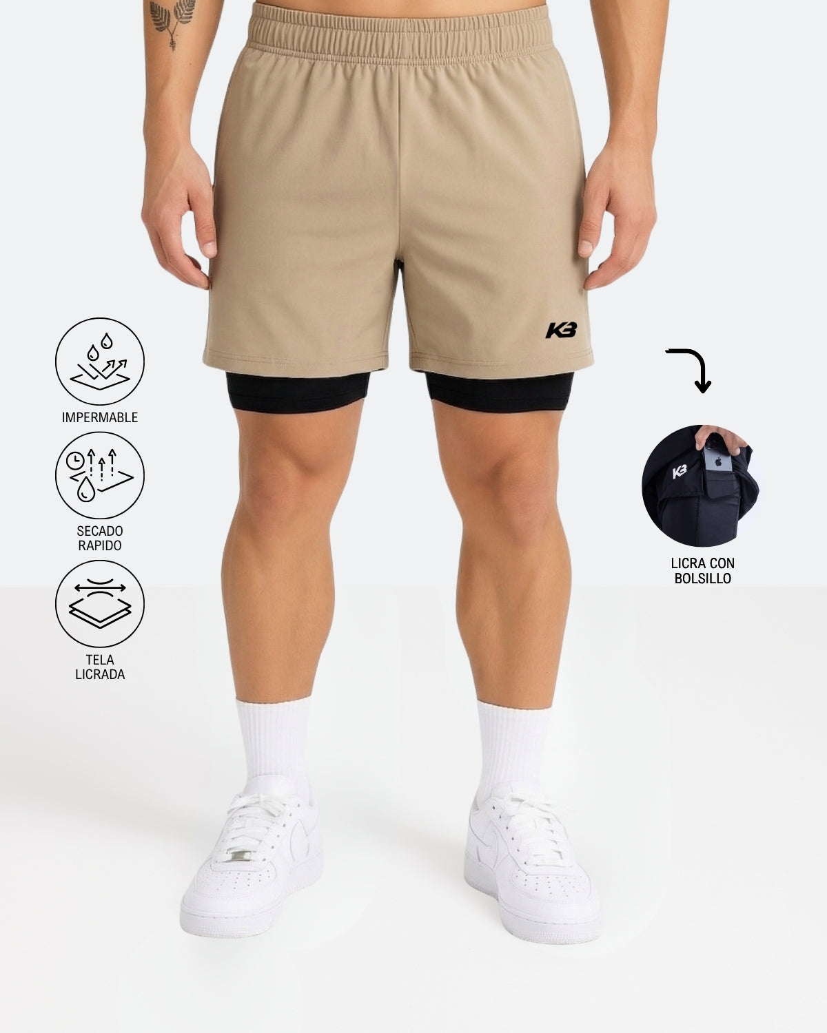Pantaloneta Con Licra Y Bolsillo┃KBMEN RF.103