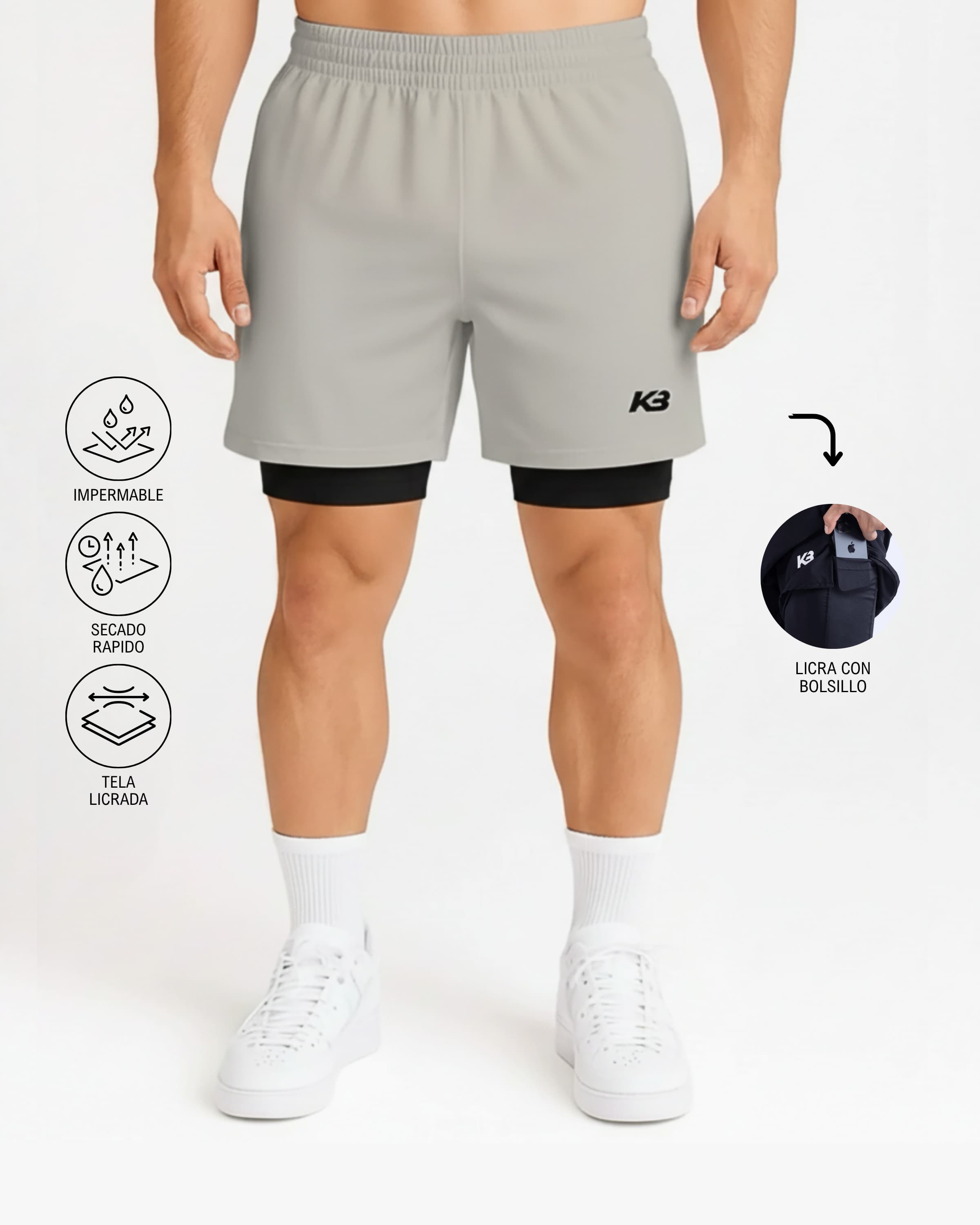 Pantaloneta Con Licra Y Bolsillo┃KBMEN RF.103