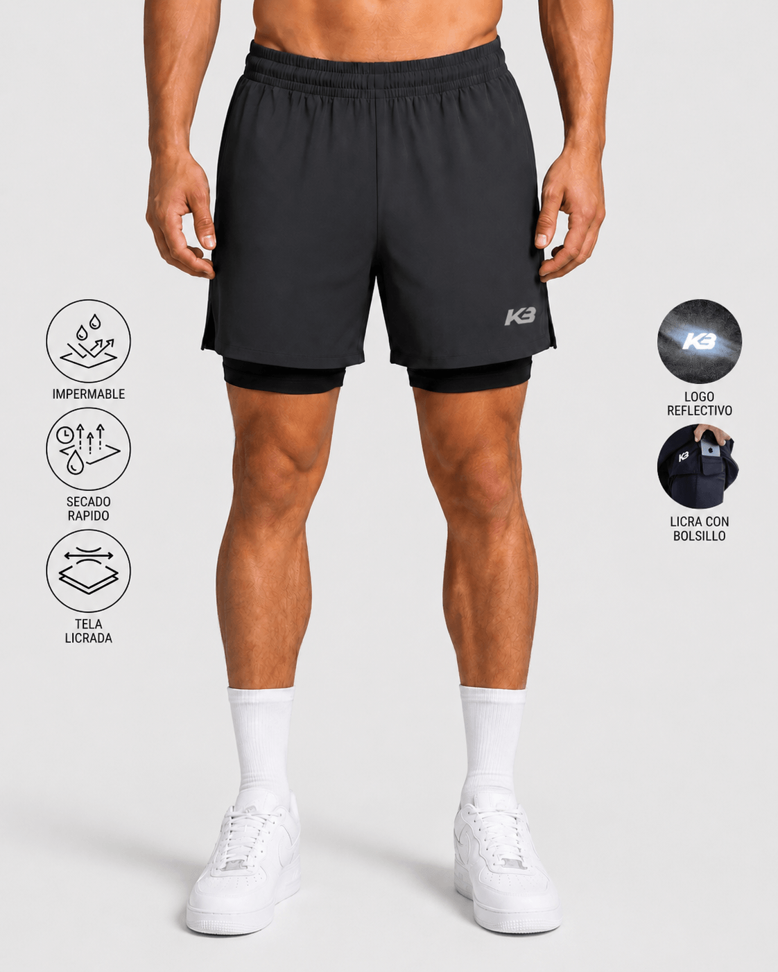 Pantaloneta Con Licra Y Bolsillo┃KBMEN RF.103