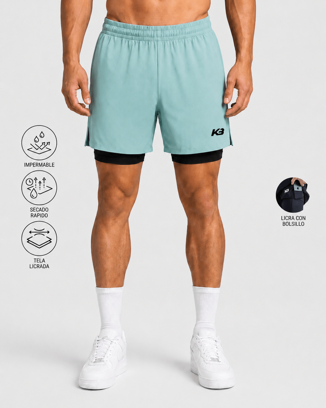 Pantaloneta Con Licra Y Bolsillo┃KBMEN RF.103