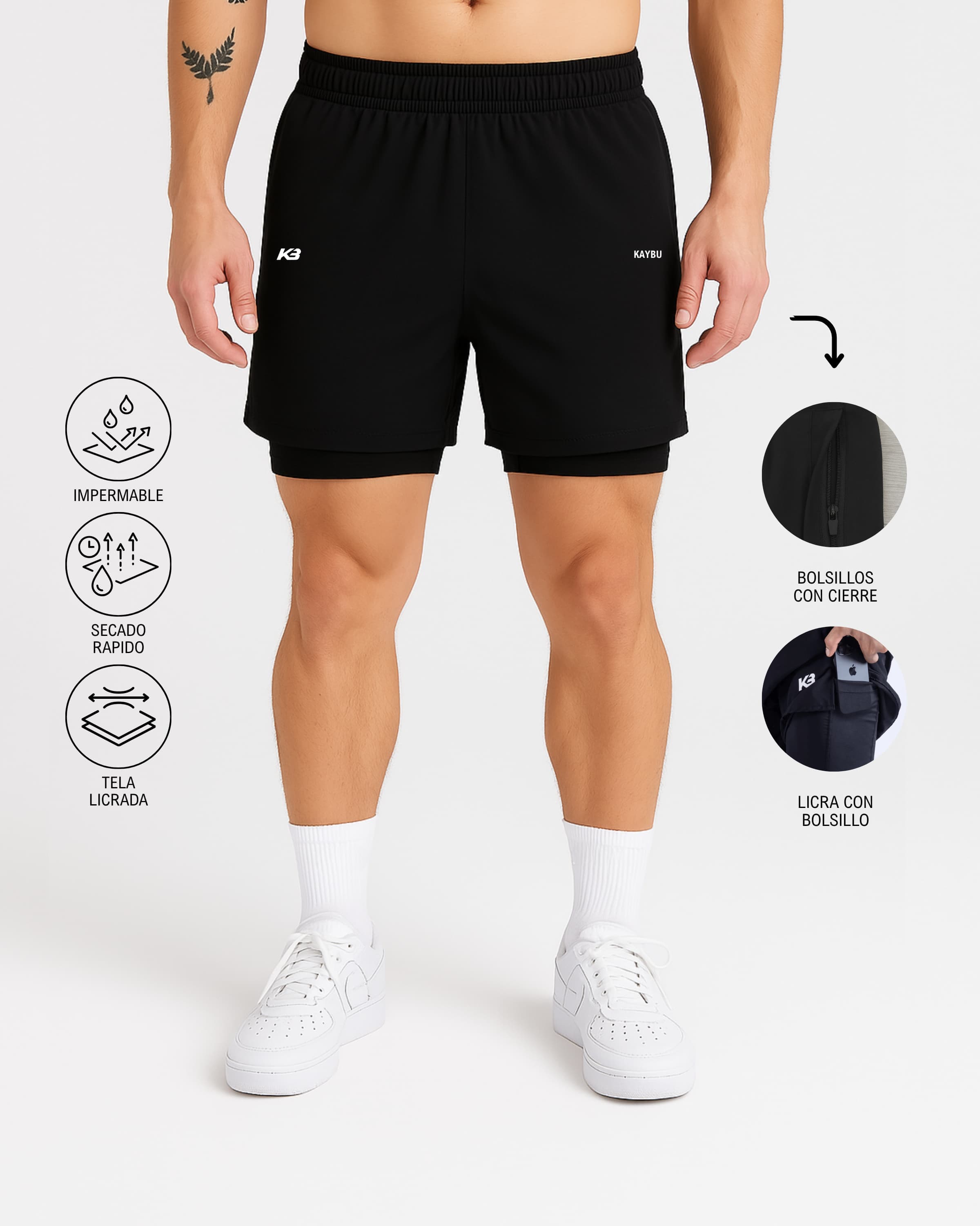 Pantaloneta con licra y bolsillos con cierre┃KBMEN RF.206