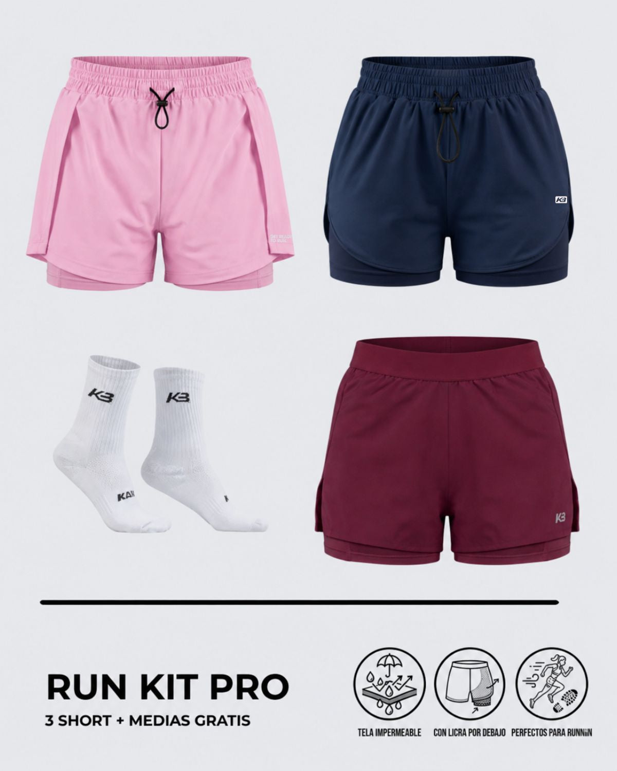 Pack X3 Short Running Mujer┃KAYBU REF.801076