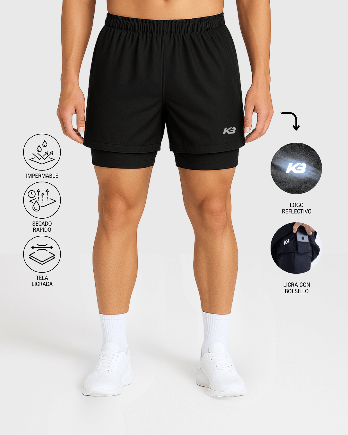 Pantaloneta Running Con Licra ┃KBMEN RF.343