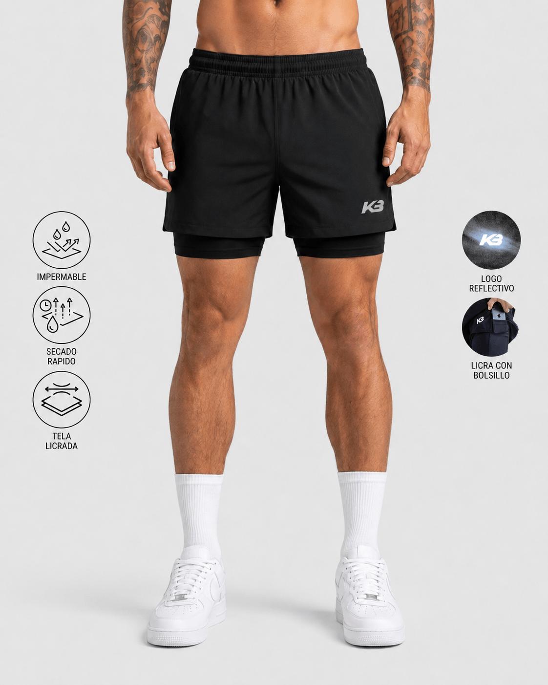 Pantaloneta Running Con Licra ┃KBMEN RF.343