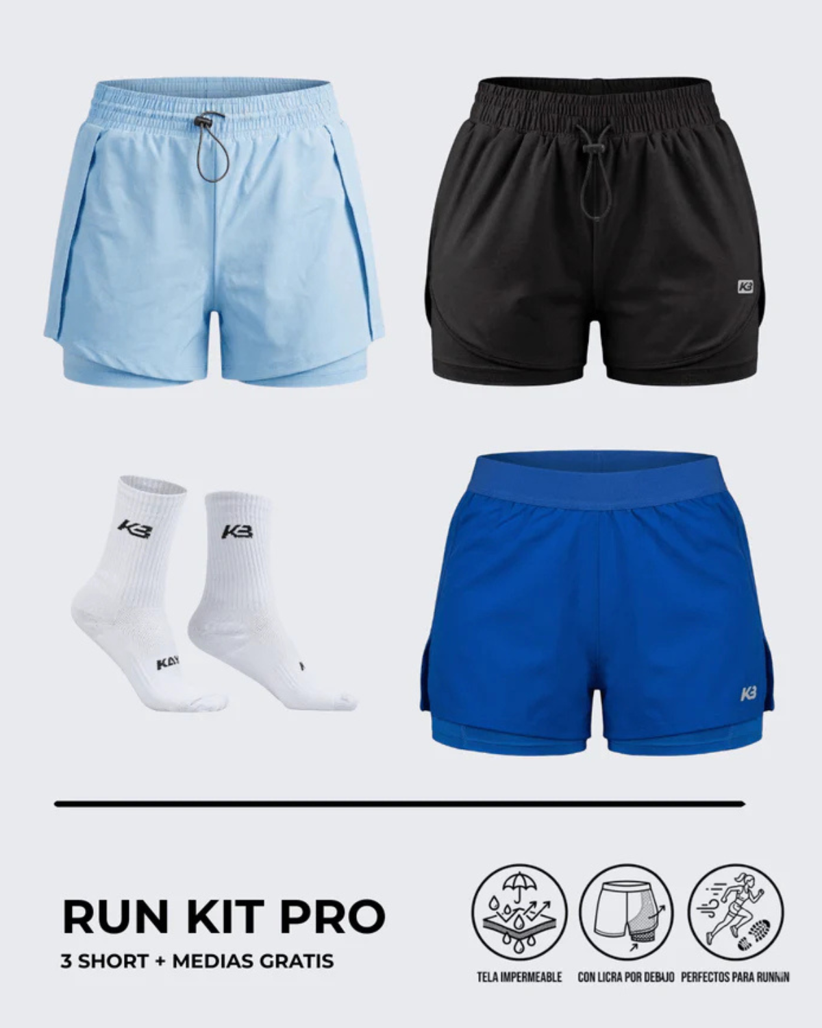 Pack X3 Short Running┃KAYBU REF.801076