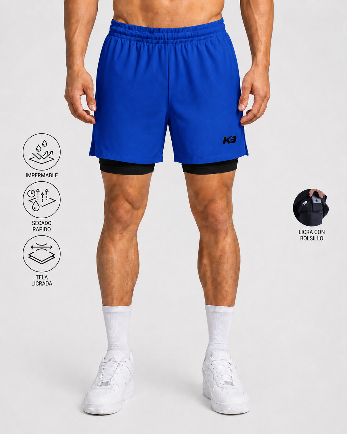 Pantaloneta Con Licra Y Bolsillo┃KBMEN RF.103