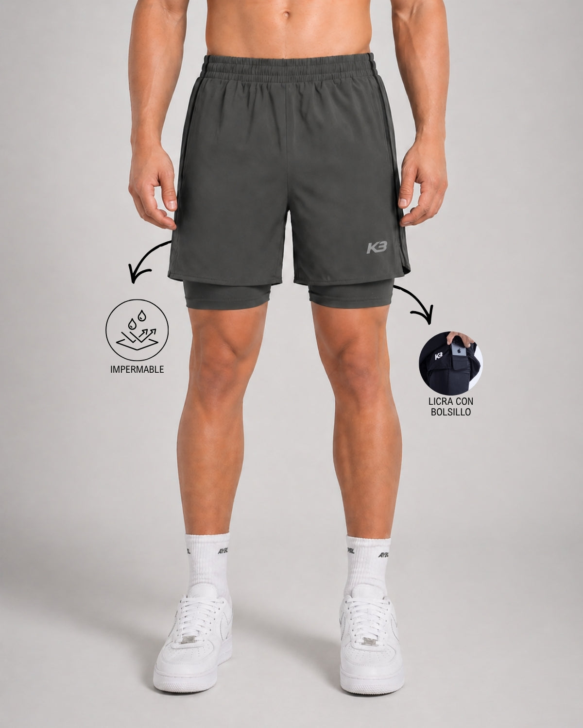 Pantaloneta Con Licra Y Bolsillo Track┃KBMEN RF.419