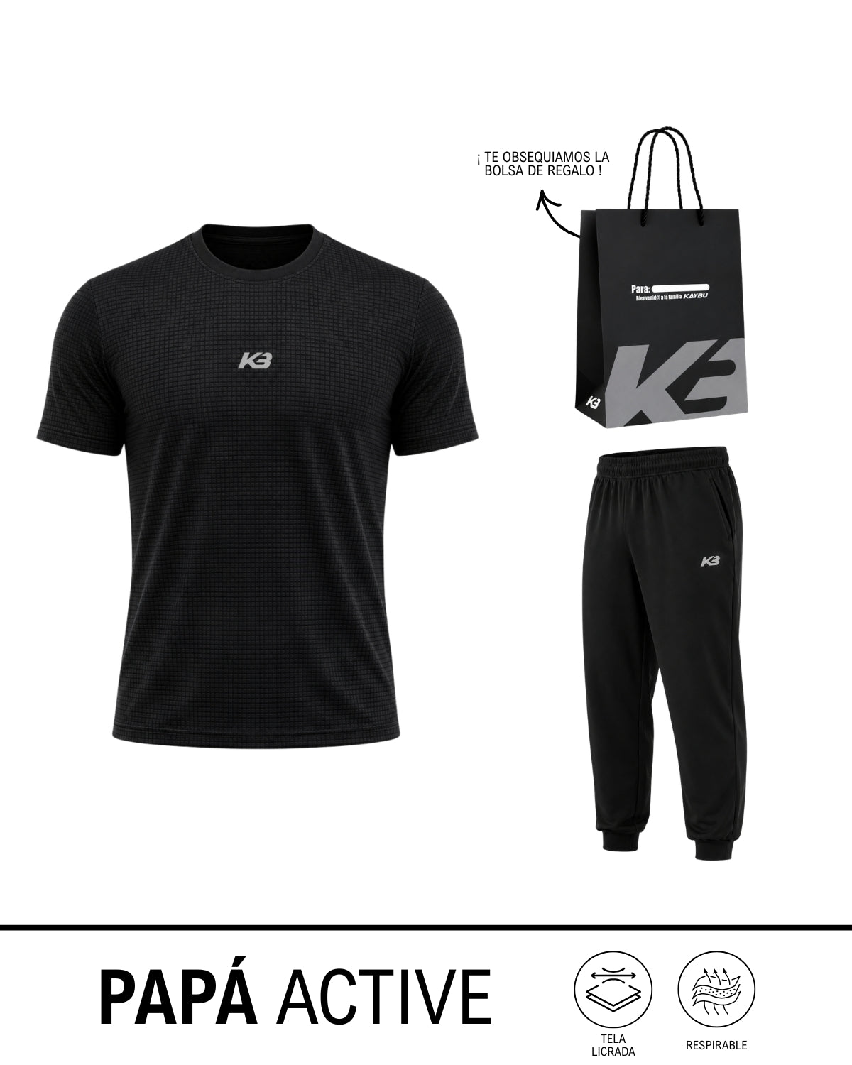 Papá Active: Franela y Jogger Basico + Bolsa de Regalo | KBMEN